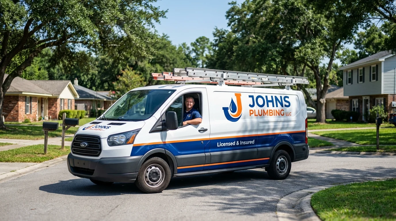 Johns Plumbing LLC service van in Dennis Port, MA
