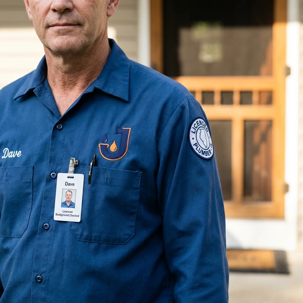 Licensed plumber showing ID badge in Dennis Port, MA