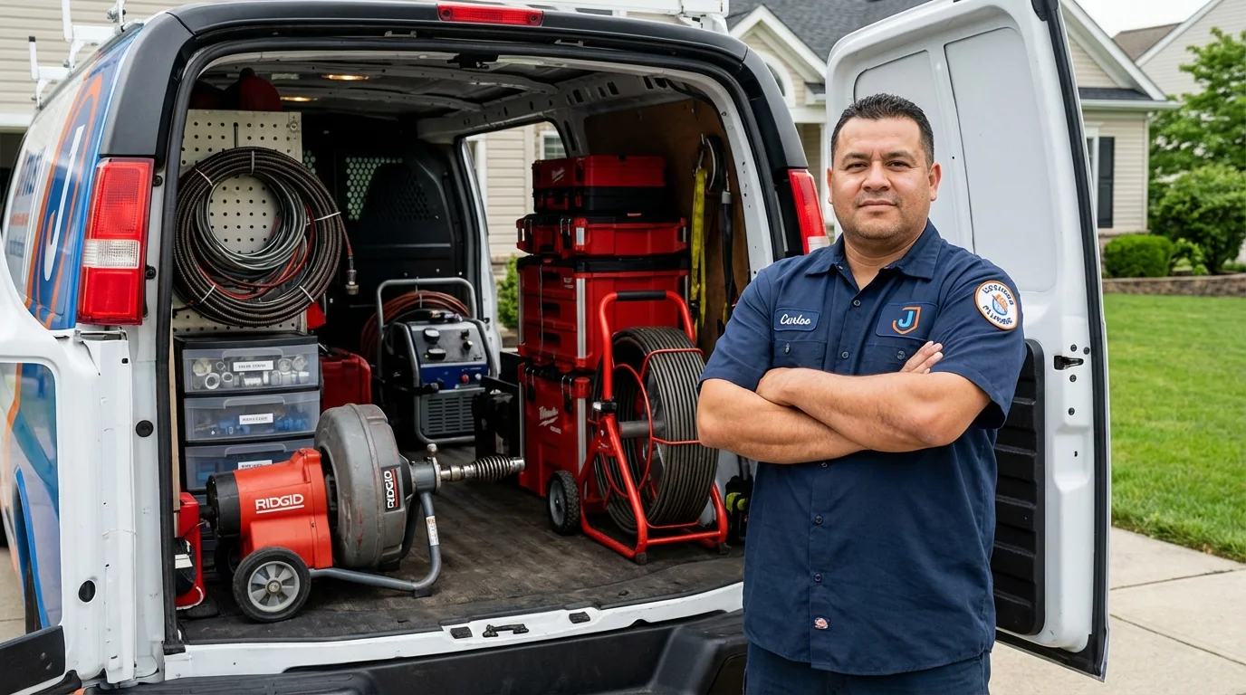 Professional drain cleaning equipment and Johns Plumbing LLC plumber in Dennis Port