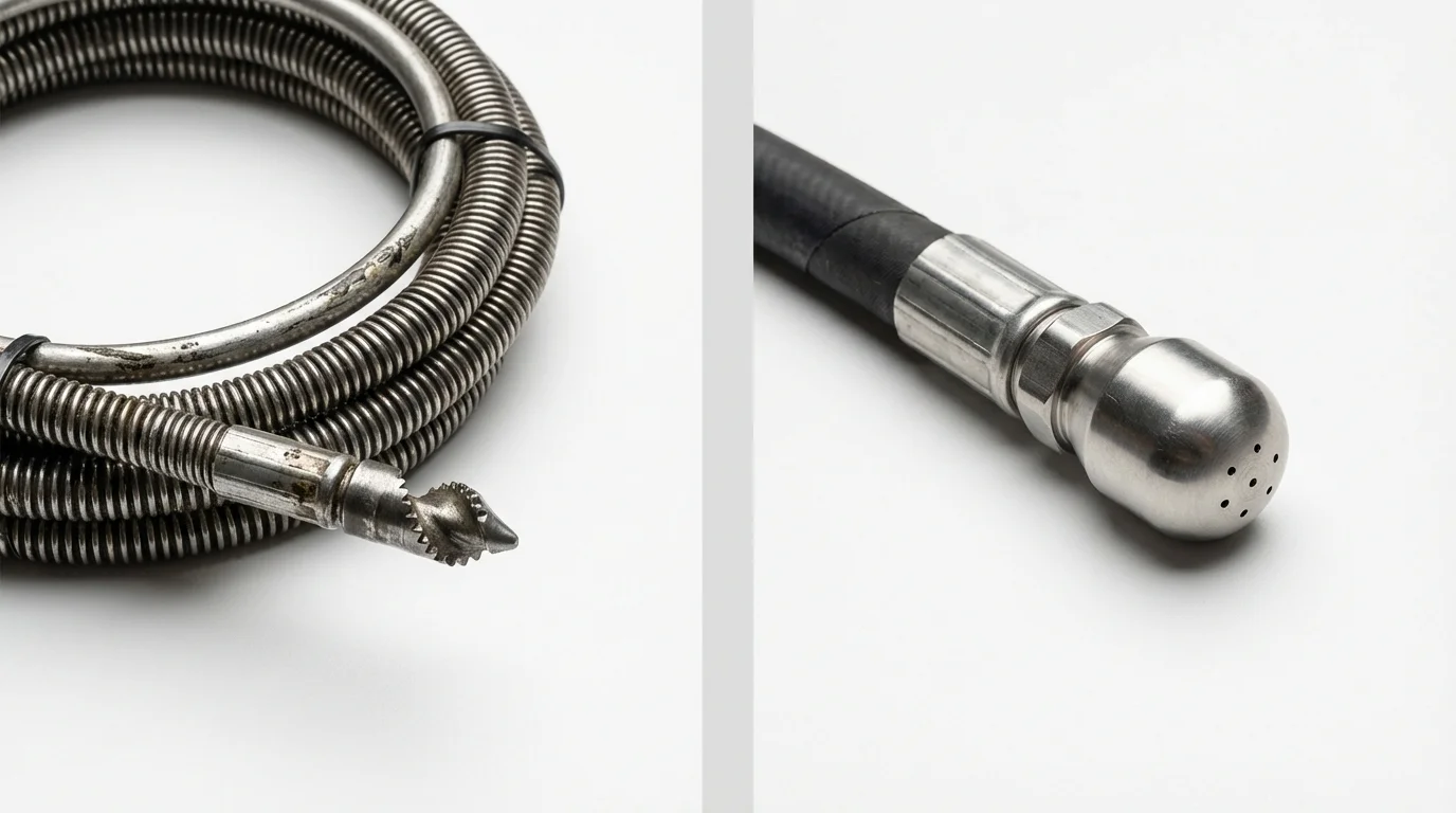 Drain snake cable and hydro jetting nozzle used for drain cleaning in Dennis Port, MA