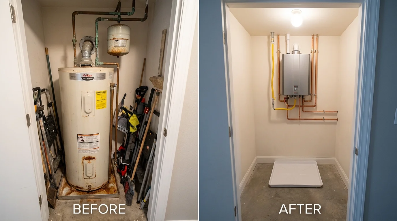 Tank water heater versus wall-mounted tankless unit comparison for Dennis Port, MA homeowners