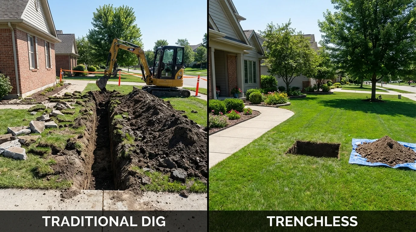 Trenchless sewer repair with minimal yard damage versus traditional excavation in Dennis Port, MA